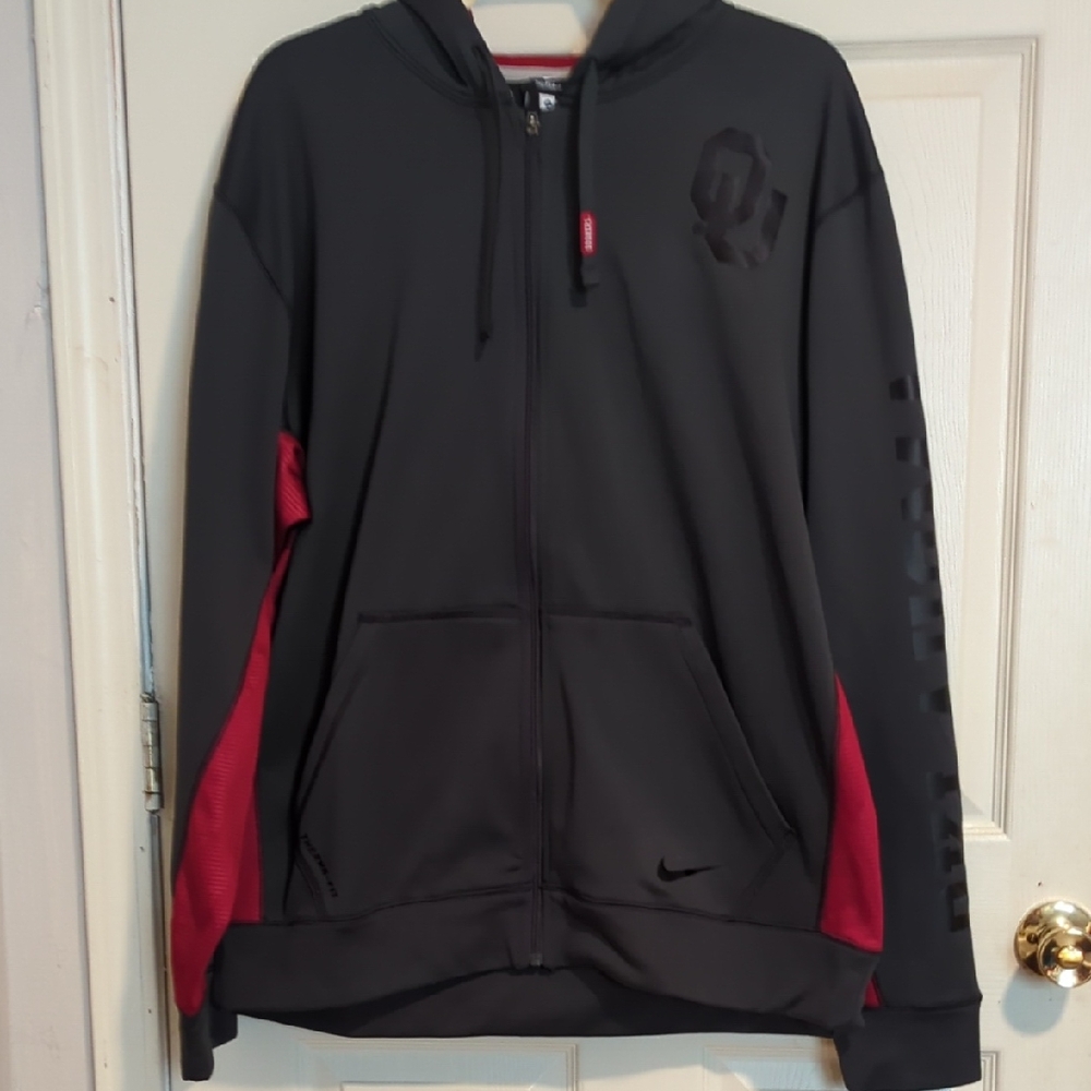 Mens Oklahoma Sooners Nike Black and Red Full-Zip Hoodie